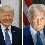 Fotos oficiais do governo Trump em 2017 (esq.) e 2025 (dir.)