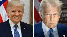 Fotos oficiais do governo Trump em 2017 (esq.) e 2025 (dir.)
