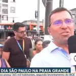 O apresentador Rodrigo Bocardi, durante passagem ao vivo no litoral paulista, em 2024: jornalista de 49 anos estava na Globo desde 2013 | Foto: Reprodução/Twitter/X