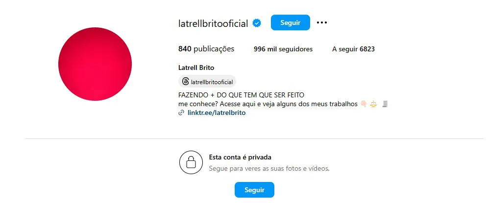 Latrell Brito é um pagodeiro com quase 1 milhão de seguidores no Instagram, mas apenas 371 ouvintes mensais no Spotify | Foto: Reprodução/Instagram