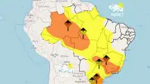 Mapa do Inmet, em alusão à matéria sobre o ano começar com alerta de chuva intensa e tempestades pelo Brasil