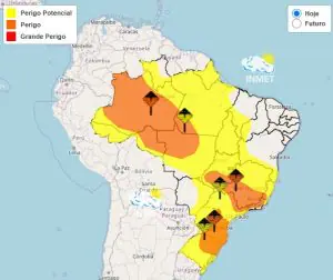 Mapa do Inmet, em alusão à matéria sobre o ano começar com alerta de chuva intensa e tempestades pelo Brasil