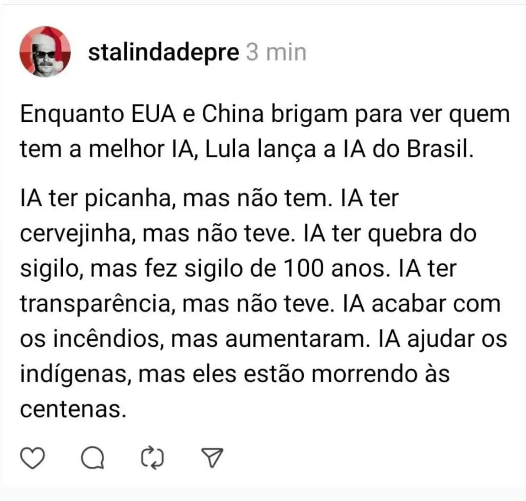 A inovação chinesa também gerou memes nas redes sociais. Sobrou até para o Brasil de Lula | Foto: Reprodução/Redes sociais