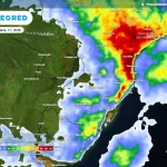 Mapa mostra a possibilidade de chuvas no Centro-Sul do Brasil