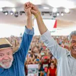 Presidente da República, Luiz Inácio Lula da Silva, e o Governador da Bahia, Jerônimo Rodrigues, durante cerimônia de anúncios relativos à segurança hídrica da Bahia, em Paramirim (BA), no dia 07/02/2025