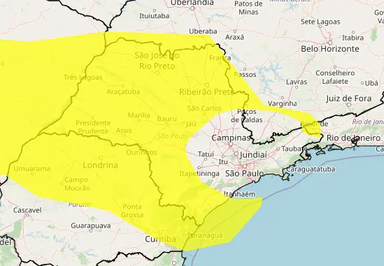 Alerta amarelo do Inmet ao Estado de São Paulo