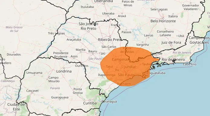 Alerta laranja do Inmet ao Estado de São Paulo