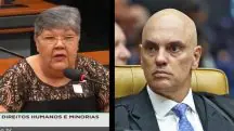 À esquerda, Rosa Cimiana dos Santos, filha de anistiado; à direita, ministro do STF Alexandre de Moraes