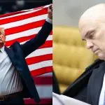 À esquerda, presidente dos EUA, Donald Trump; à direita, ministro do STF, Alexandre de Moraes