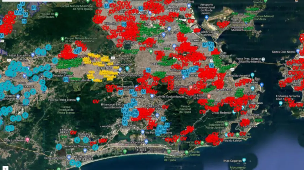 O Canal Pega Visão RJ lançou o mapa de atuação das facções criminosas em 2 de maio de 2024 | Foto: Reprodução/Redes sociais