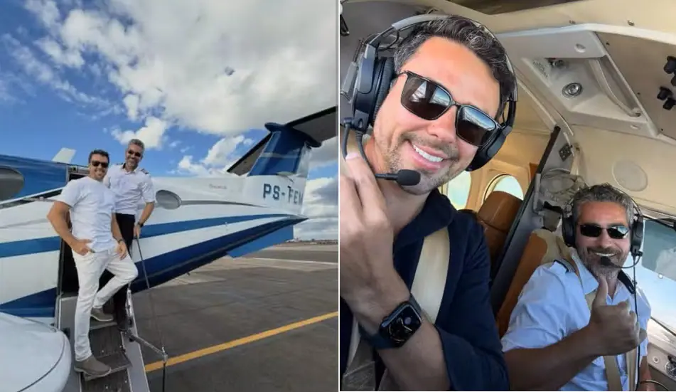 O piloto Gustavo Medeiros e o dono do avião, Márcio Carpena