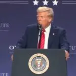 Presidente dos Estados Unidos, Donald Trump, discursa no Congressional Institute