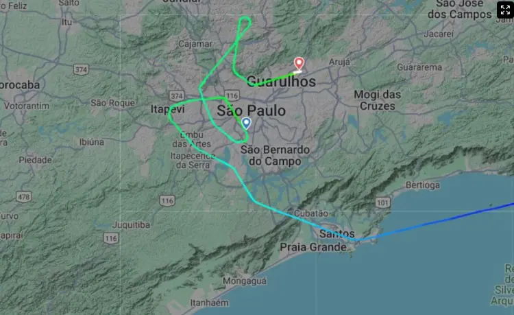 Em comunicado, a Gol informou que ‘todos os passageiros desembarcaram em segurança no Aeroporto de Guarulhos’ | Foto: Reprodução/FlighRadar
