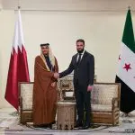 Presidente da Síria al-Sharaa e Mohammed Bin Salman da Arábia Saudita