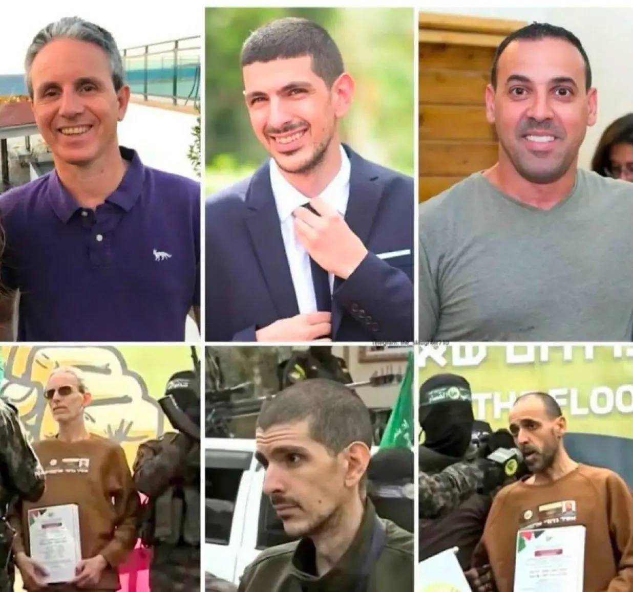 Imagem mostra antes e depois dos reféns libertados pelo Hamas | Foto: Reprodução/X