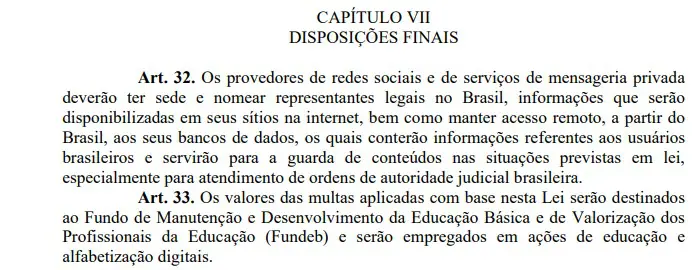 Trecho do Projeto de Lei 2.630/2020, conhecido como PL da Mordaça | Foto: Reprodução