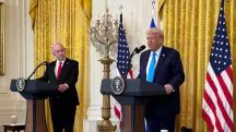 Donald Trump e Benjamin Netanyahu deram coletiva de imprensa conjunta | Foto: Reprodução/Twitter/X