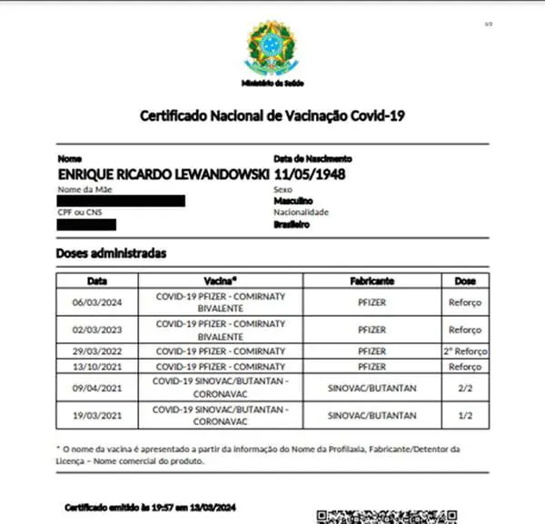 Certificado de vacinação de Lewandowski