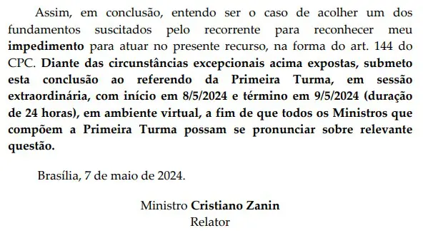 Print de decisão de Zanin