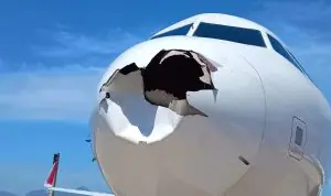 Na última semana, dois casos ganharam destaque nacional. O primeiro envolveu uma aeronave da Latam, que sofreu danos na parte frontal e retornou ao aeroporto | Foto: Divulgação/Latam