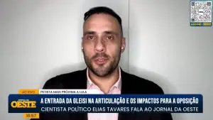 Cientista político Elias Tavares criticou o PT durante participação no Jornal da Oeste, nesta terça-feira — 11/3/2025