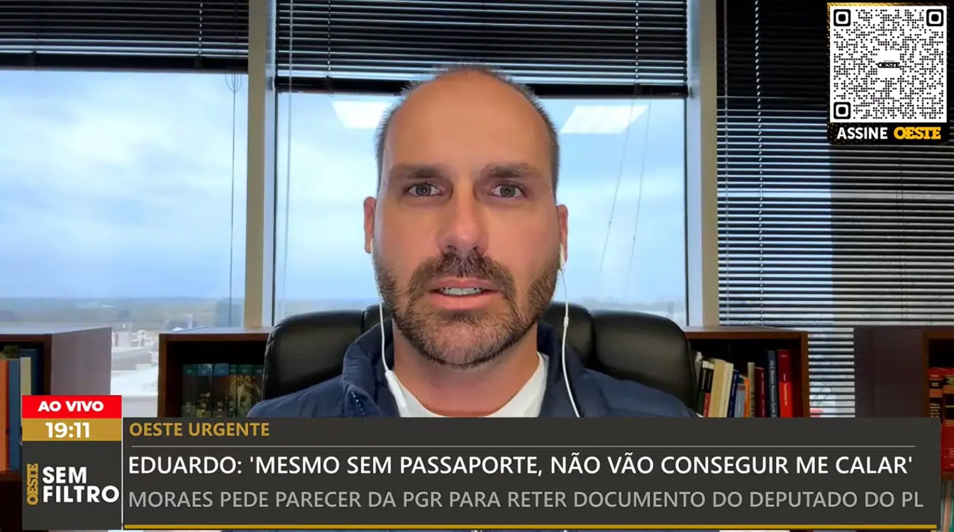 Em entrevista ao programa Oeste Sem Filtro, realizada nesta segunda-feira, 3, Eduardo afirmou que Moraes deve ser um dos principais nomes a sofrer sanções dos norte-americanos | Foto: Divulgação/Oeste