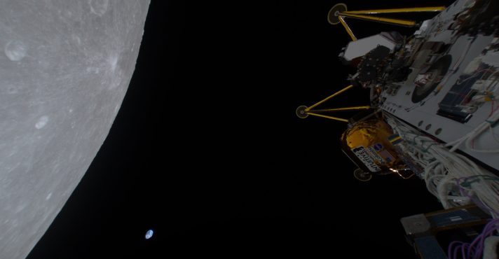 Essa foi a operação e a alunissagem mais ao sul já realizadas no satélite | Foto: Reprodução/Redes sociais/Intuitive Machines