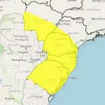 Mapa do Inmet mostra toda a Região Sul do Brasil sob o alerta amarelo