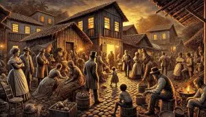 Após a construção do cortiço, surge na obra um número grande de personagens, todos com complexidades próprias, modismos, opiniões, jeitos de se portar, vestir e pensar se entrelaçam na trama de Azevedo sem se confundirem nem se mesclarem | Foto: Divulgação/Oeste | Imagem gerada com o auxílio de inteligência artificial