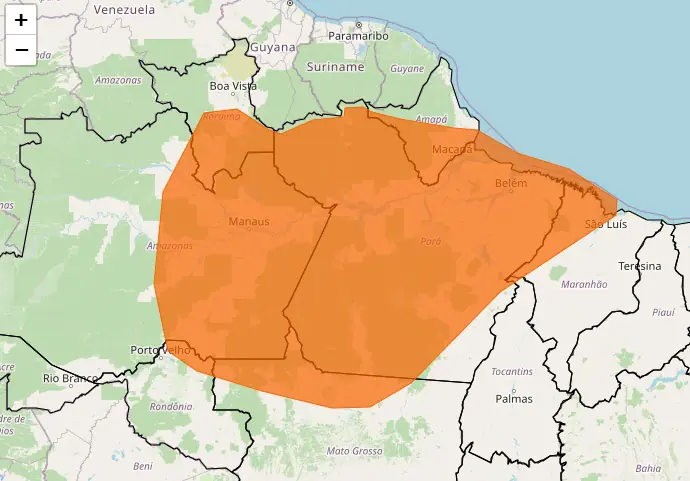 Outro alerta laranja do Inmet, para região mais ao norte do país