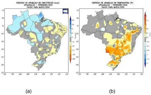 Previsão de chuvas e temperaturas do Inmet para março
