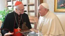O cardeal brasileiro Odilo Pedro Scherer, em um encontro com o papa Francisco | Foto: Reprodução/Vatican News