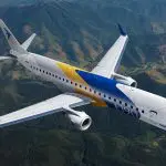 O jato E-190 da Embraer; avião é usado em rotas comerciais | Foto: Divulgação/Embraer