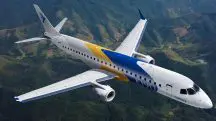 O jato E-190 da Embraer; avião é usado em rotas comerciais | Foto: Divulgação/Embraer