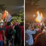 manifestantes de unb queimam bandeira de israel