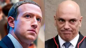 Mark Zuckerberg, controlador da Meta, e o ministro do STF Alexandre de Moraes: novos termos | Foto; Montagem sobre reprodução/Redes sociais