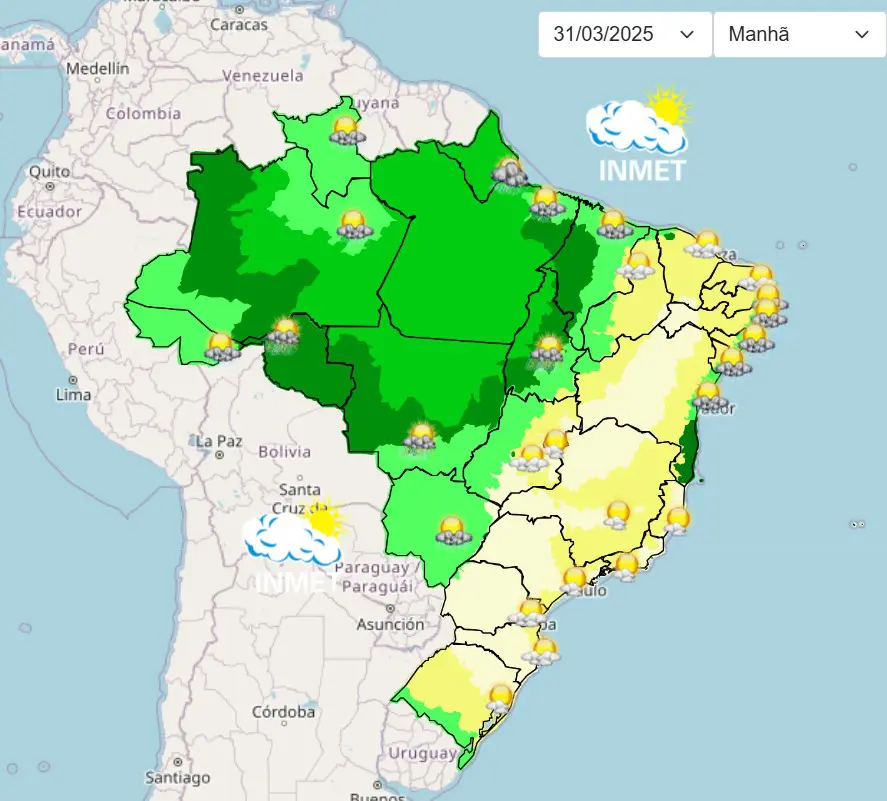 previsão do tempo com chuva - 31 de março de 2025 - manhã