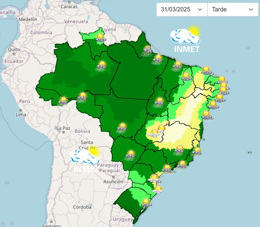 previsão do tempo com chuva - 31 de março de 2025 - tarde