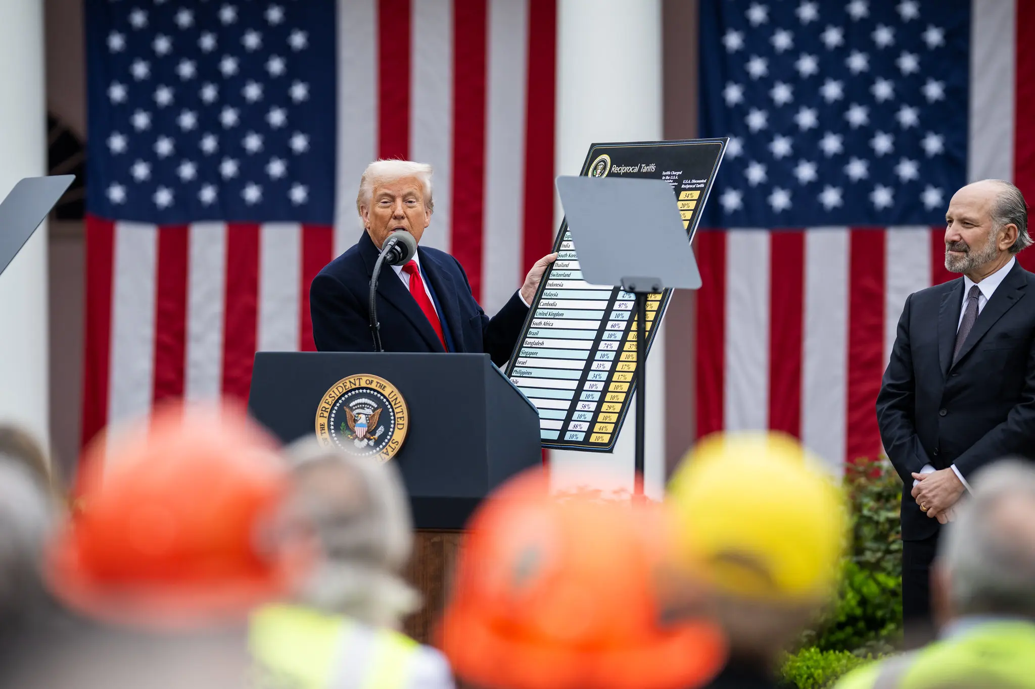 Donald Trump durante o anúncio de novas tarifas para importações