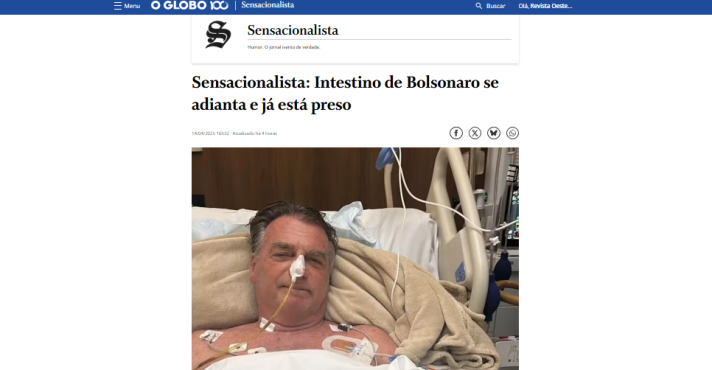 Captura de tela da coluna Sensacionalista, que satirizou Bolsonaro