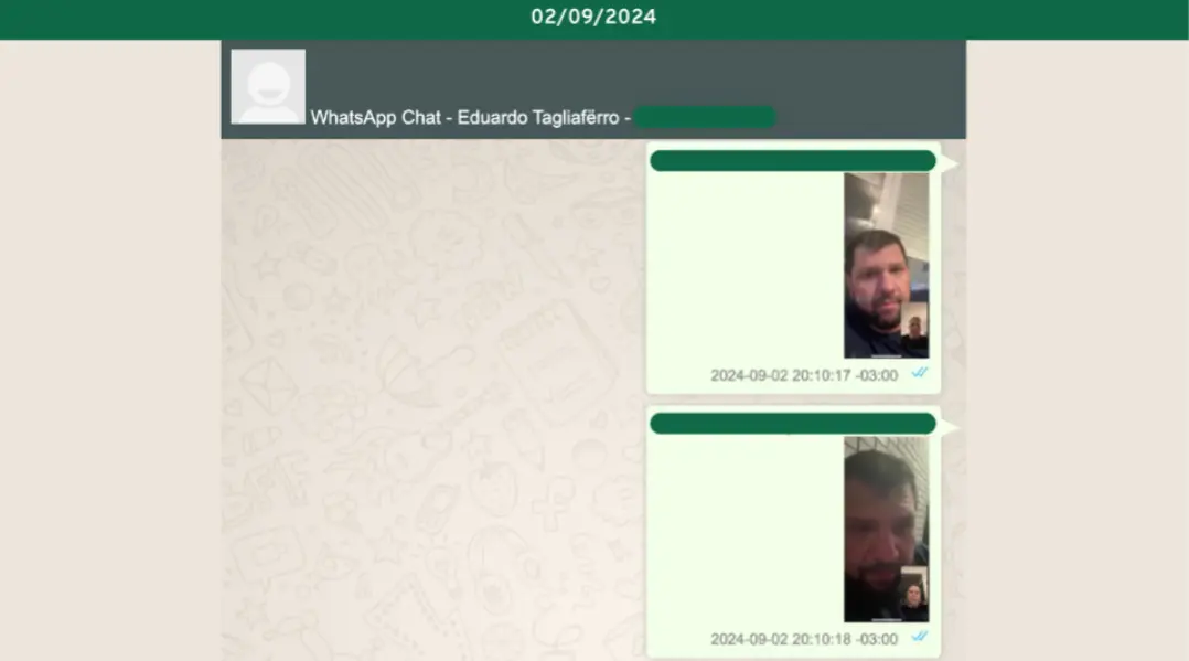Chamada de vídeo entre Tagliaferro e Eustáquio