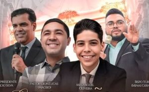 O adolescente Miguel Oliveira (à frente) e outros pastores em anúncio de pregação | Foto: Reprodução/Instagram/@gospelbrasil