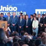 Membros do PP e do União Brasil durante o evento em que foi anunciada a criação do União Progressista, nova federação que pretende concorrer às eleições a partir de 2026 | Foto: Renato Araújo/Câmara dos Deputados