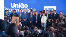 Membros do PP e do União Brasil durante o evento em que foi anunciada a criação do União Progressista, nova federação que pretende concorrer às eleições a partir de 2026 | Foto: Renato Araújo/Câmara dos Deputados