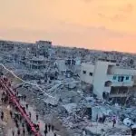 Ainda em meio a muitos escombros, sul de Gaza segue sob o radar das forças israelenses que planejam ampliar seu raio de segurança ante os ataques dos terroristas | Foto: Reprodução/Twitter/X