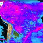 Previsão do acumulado de chuvas entre a sexta-feira (11) e domingo (13), de acordo com o ECMWF.