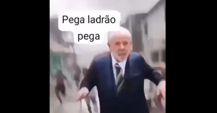 Ao fim do vídeo, um corte abrupto na montagem traz o presidente Lula à cena, correndo pelas ruas do Rio de Janeiro, sendo perseguido por cidadãos inconformados com a situação do país | Foto: Reprodução/Redes sociais