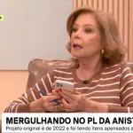 A jornalista da GloboNews durante programa sobre a proposta de anistia aos presos de 8 de janeiro: intervenção de ministro do STF por meio de mensagem instantânea | Foto: Reprodução/Twitter/X