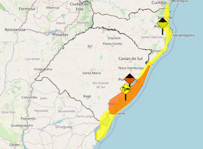 Região Sul tem alerta para chuvas fortes nesta quinta-feira, 10