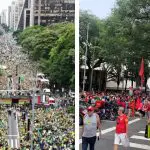 Recentes manifestações na Avenida Paulista a favor e contra o projeto de lei da anistia: contraste entre o engajamento da direita e a fragilidade da esquerda | Foto: Montagem sobre reprodução/Redes sociais